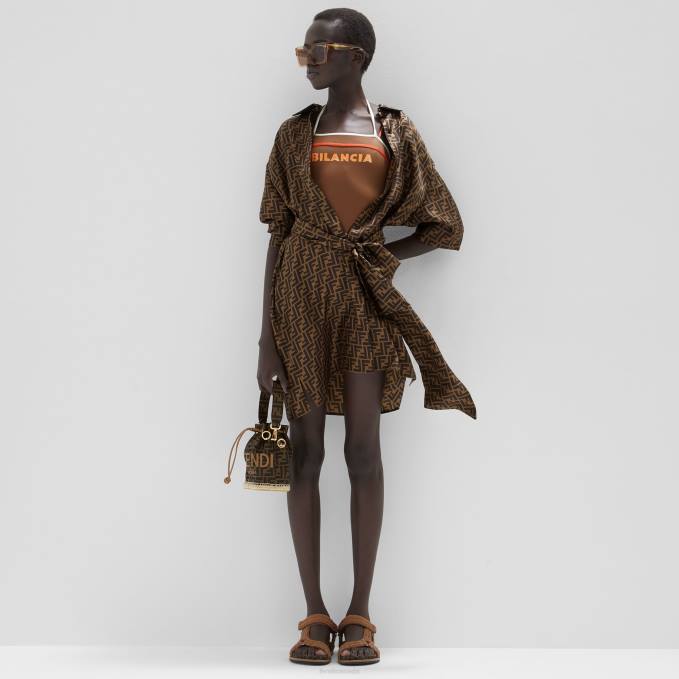Women Twill Dress Brown Fendi Apparel 6RHH976