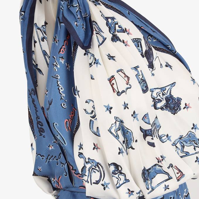 Women Two-Tone Silk One-Shoulder Dress Multicolor Fendi Apparel 6RHH1042