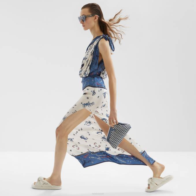 Women Two-Tone Silk One-Shoulder Dress Multicolor Fendi Apparel 6RHH1042