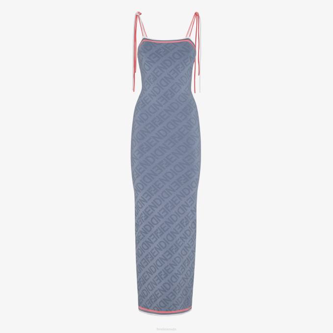 Women Viscose Dress Blue Fendi Apparel 6RHH1018