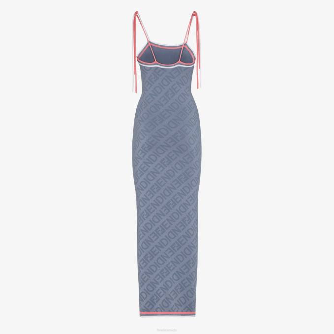 Women Viscose Dress Blue Fendi Apparel 6RHH1018