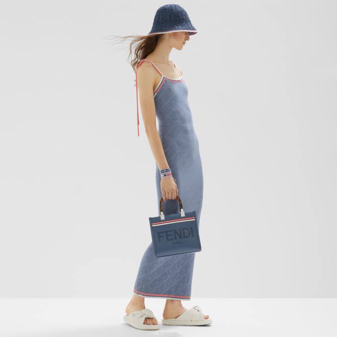 Women Viscose Dress Blue Fendi Apparel 6RHH1018
