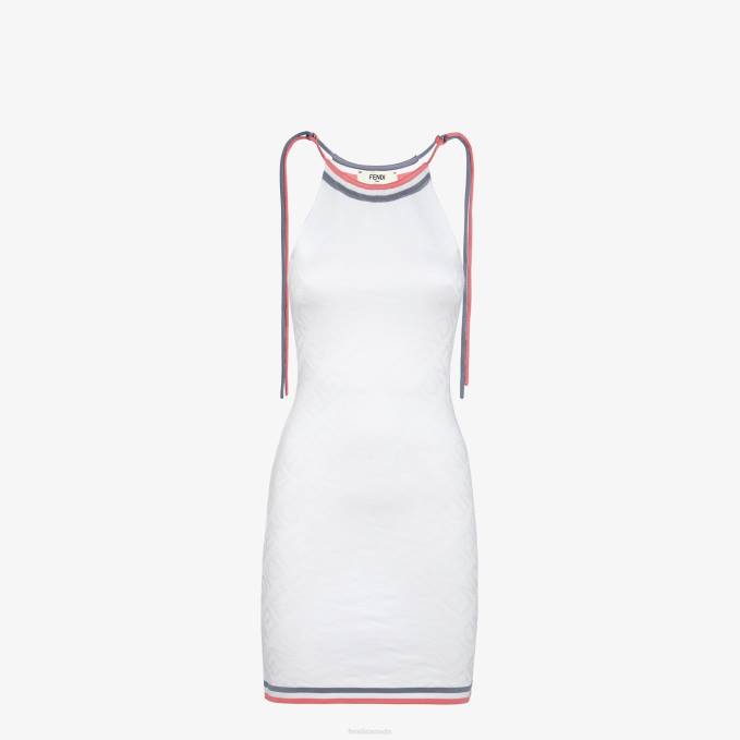 Women Viscose Dress White Fendi Apparel 6RHH1021