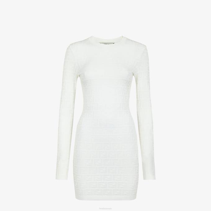 Women Viscose Dress White Fendi Apparel 6RHH980