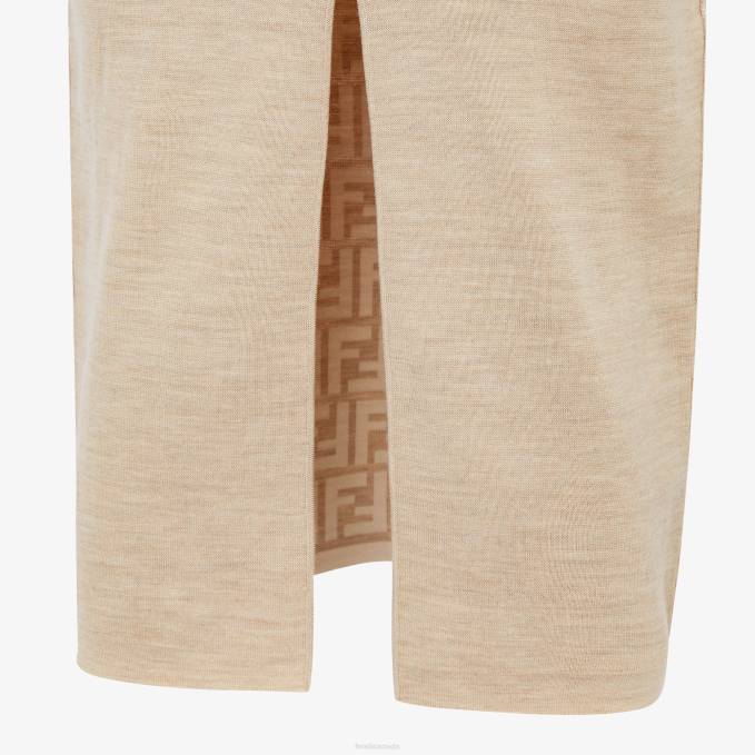 Women Wool Dress Beige Fendi Apparel 6RHH1082