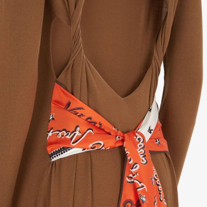 Women Wool Dress Brown Fendi Apparel 6RHH1249