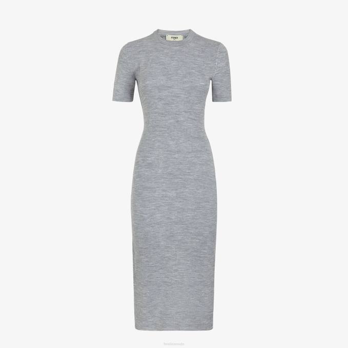 Women Wool Dress Gray Fendi Apparel 6RHH1117