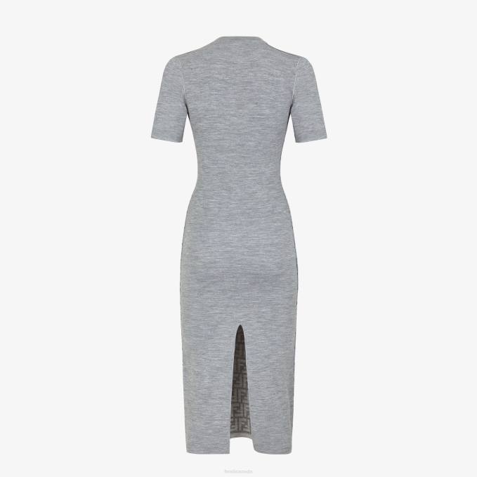 Women Wool Dress Gray Fendi Apparel 6RHH1117