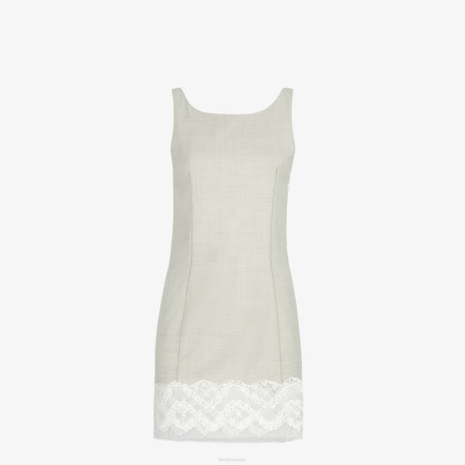 Women Wool Dress White Fendi Apparel 6RHH940