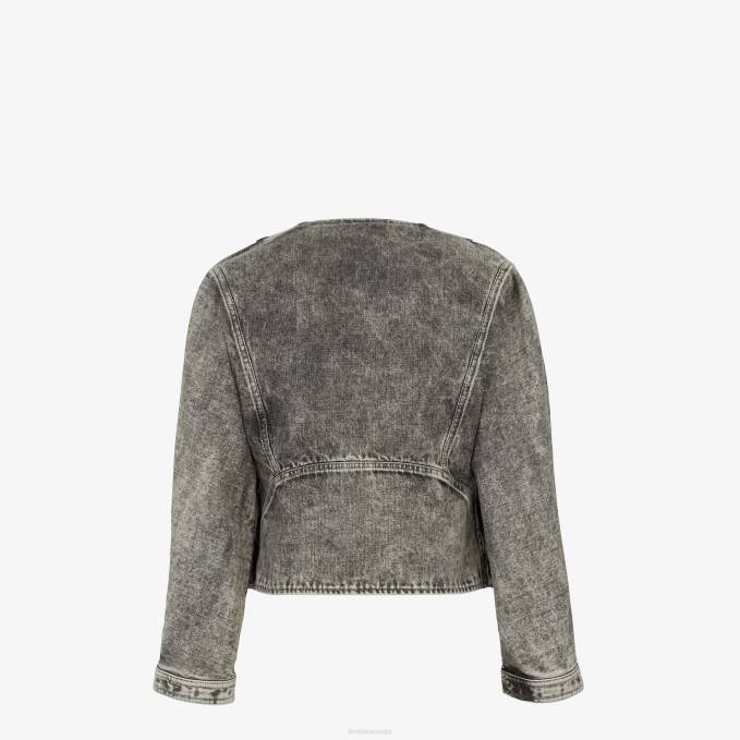 Women Denim Jacket Black Fendi Apparel 6RHH1062