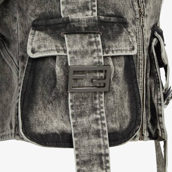 Women Denim Jacket Black Fendi Apparel 6RHH1062