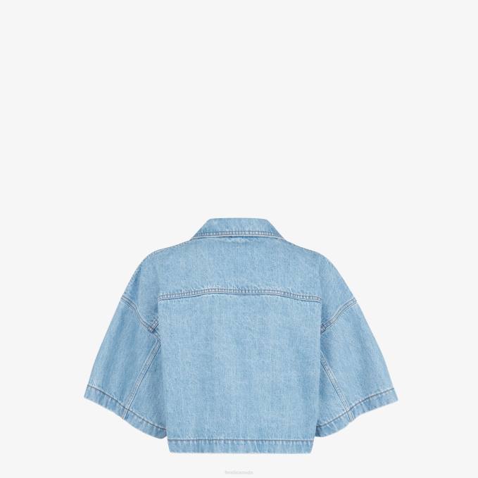 Women Denim Jacket Blue Fendi Apparel 6RHH1019