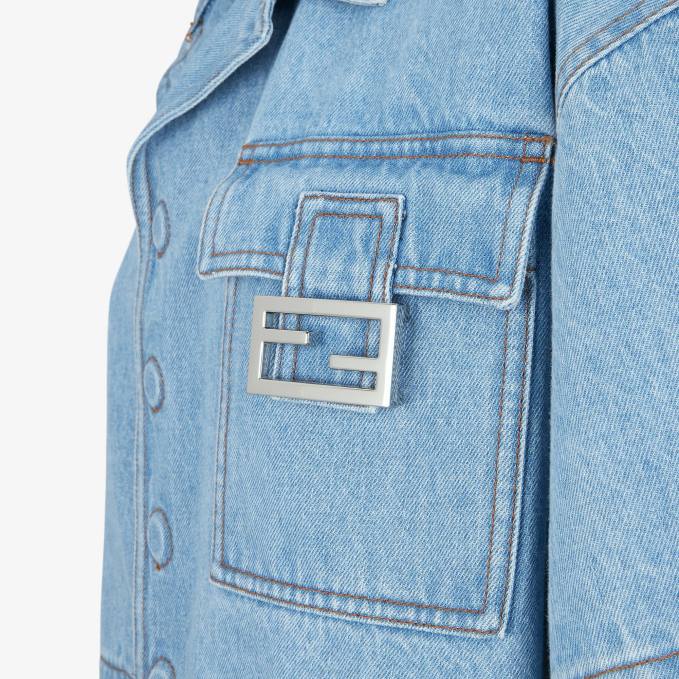 Women Denim Jacket Blue Fendi Apparel 6RHH1019