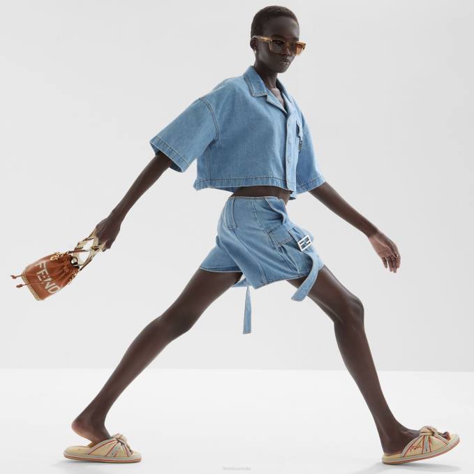 Women Denim Jacket Blue Fendi Apparel 6RHH1019