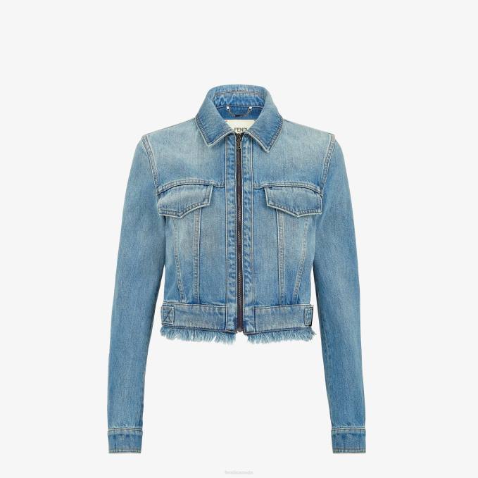 Women Denim Jacket Blue Fendi Apparel 6RHH1092