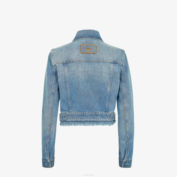 Women Denim Jacket Blue Fendi Apparel 6RHH1092