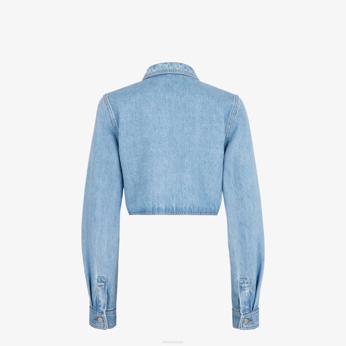 Women Denim Jacket Blue Fendi Apparel 6RHH938