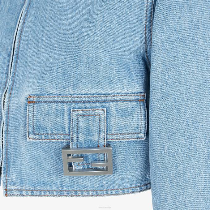 Women Denim Jacket Blue Fendi Apparel 6RHH938