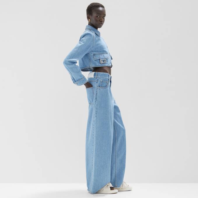 Women Denim Jacket Blue Fendi Apparel 6RHH938