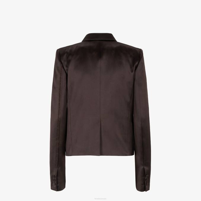 Women Duchess Satin Jacket Brown Fendi Apparel 6RHH934