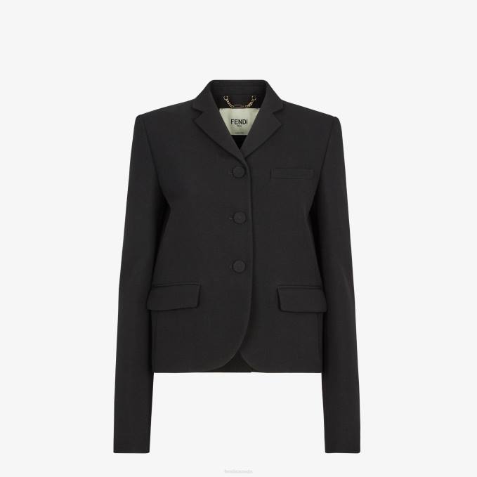 Women Grain De Poudre Wool Jacket Black Fendi Apparel 6RHH1003