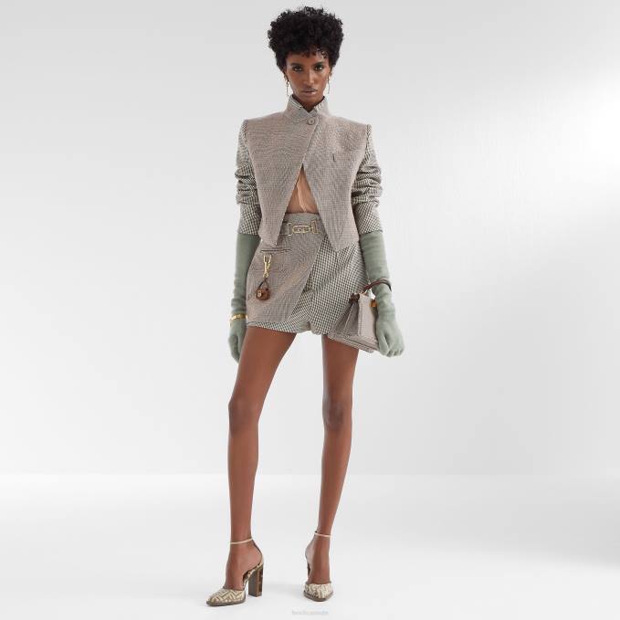 Women Houndstooth Wool Jacket Beige Fendi Apparel 6RHH1220