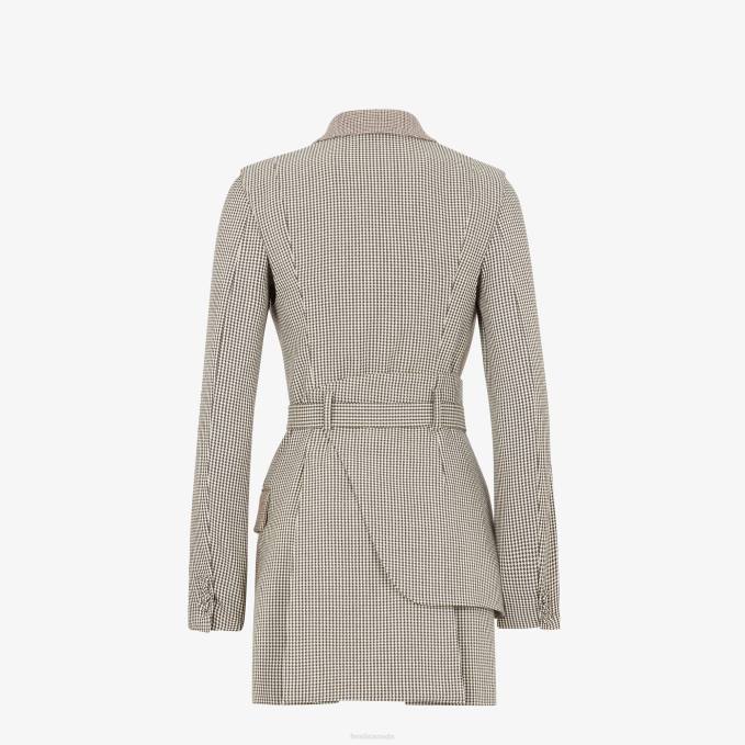Women Houndstooth Wool Jacket Beige Fendi Apparel 6RHH1224