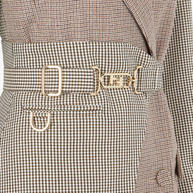 Women Houndstooth Wool Jacket Beige Fendi Apparel 6RHH1224