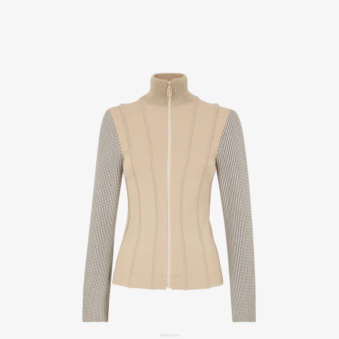Women Houndstooth Wool Jacket Beige Fendi Apparel 6RHH1224
