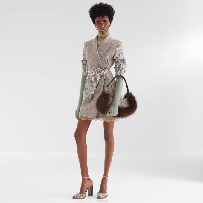 Women Houndstooth Wool Jacket Beige Fendi Apparel 6RHH1224