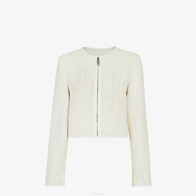 Women Interwoven Leather Jacket White Fendi Apparel 6RHH1138
