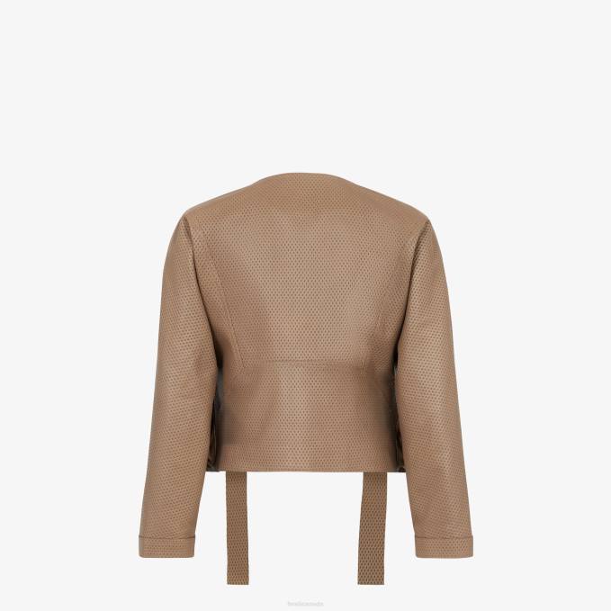 Women Leather Jacket Brown Fendi Apparel 6RHH1087