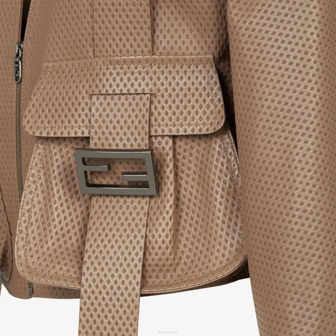 Women Leather Jacket Brown Fendi Apparel 6RHH1087