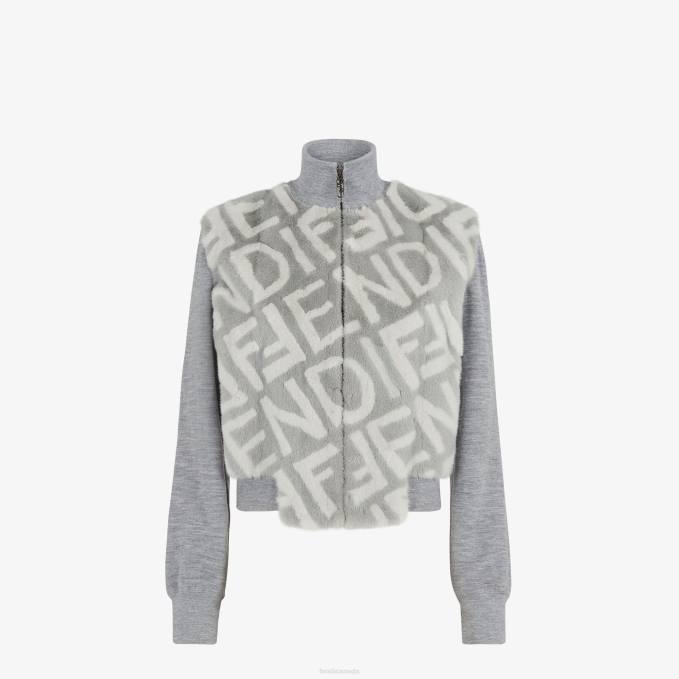 Women Mink Bomber Jacket Gray Fendi Apparel 6RHH1158