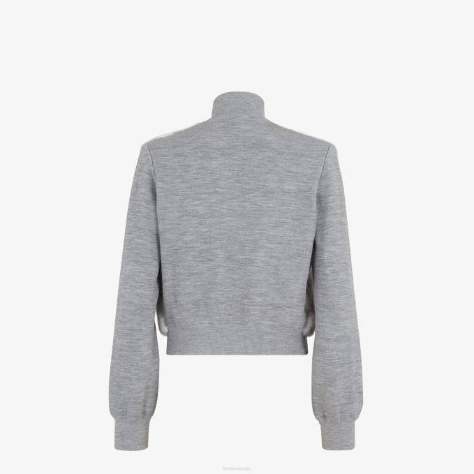 Women Mink Bomber Jacket Gray Fendi Apparel 6RHH1158