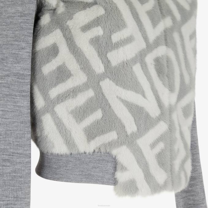 Women Mink Bomber Jacket Gray Fendi Apparel 6RHH1158