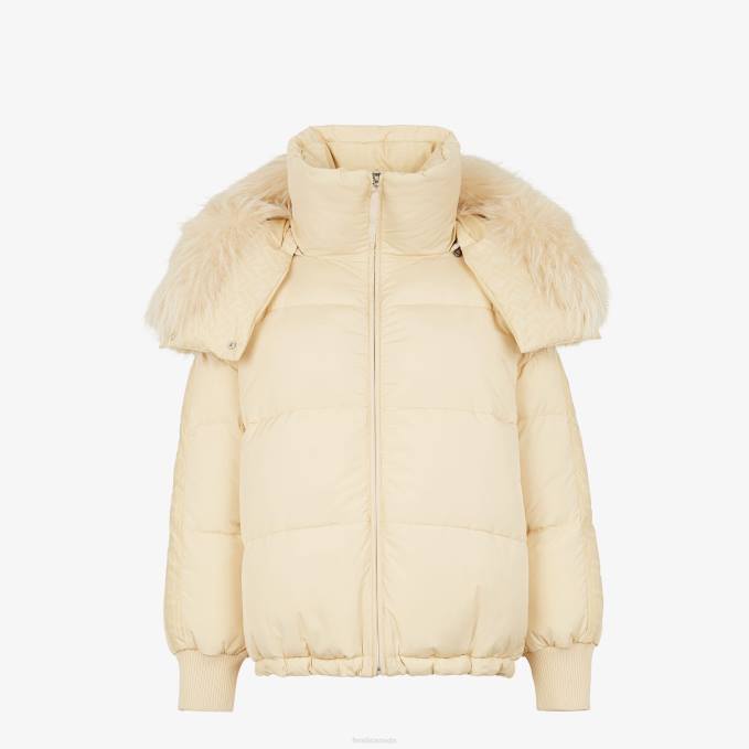 Women Nylon Down Jacket White Fendi Apparel 6RHH1242