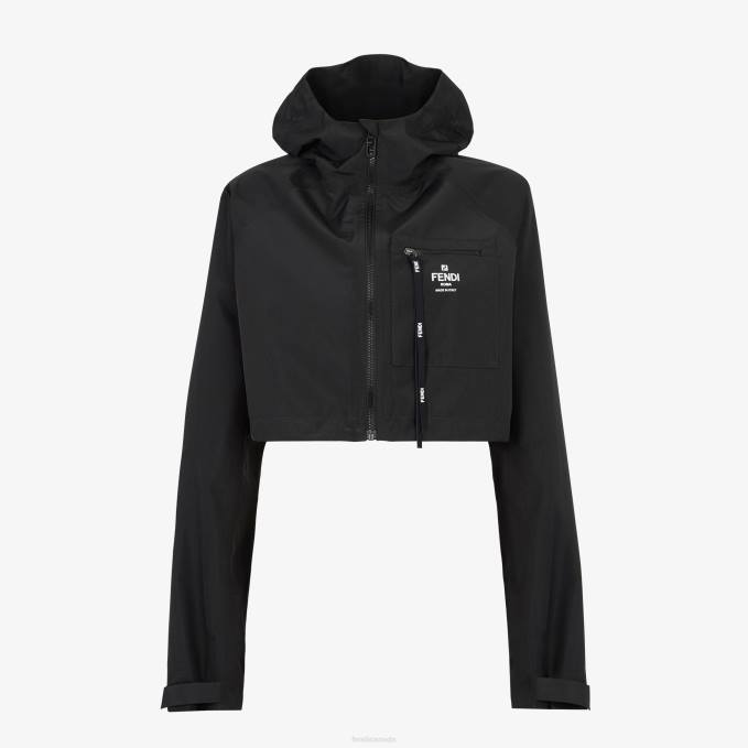 Women Nylon Windbreaker Jacket Black Fendi Apparel 6RHH1097