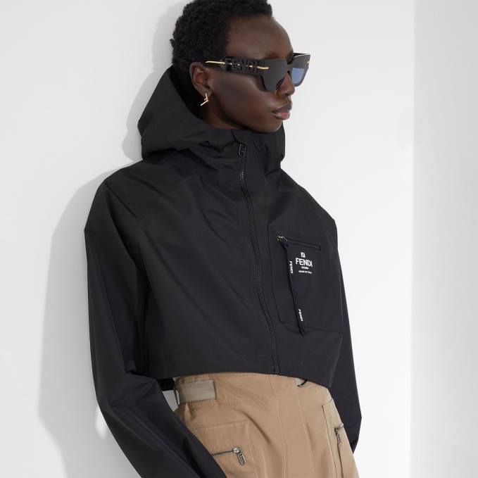 Women Nylon Windbreaker Jacket Black Fendi Apparel 6RHH1097