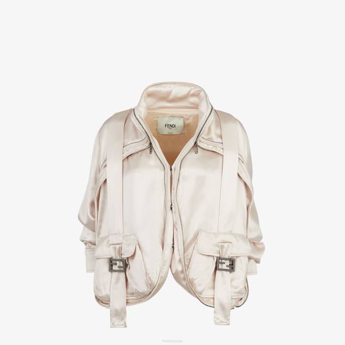 Women Satin Blouson Beige Fendi Apparel 6RHH1066
