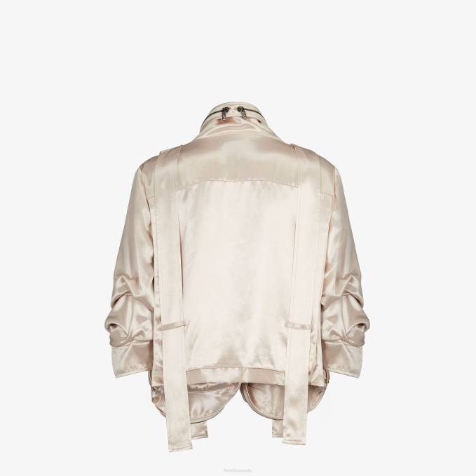 Women Satin Blouson Beige Fendi Apparel 6RHH1066