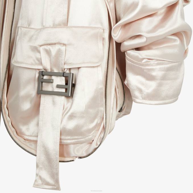 Women Satin Blouson Beige Fendi Apparel 6RHH1066