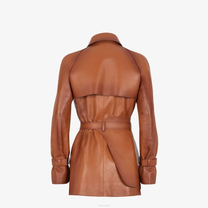 Women Shaded-Effect Tan Leather Jacket Brown Fendi Apparel 6RHH1203