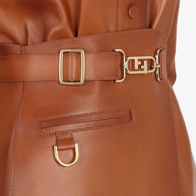 Women Shaded-Effect Tan Leather Jacket Brown Fendi Apparel 6RHH1203
