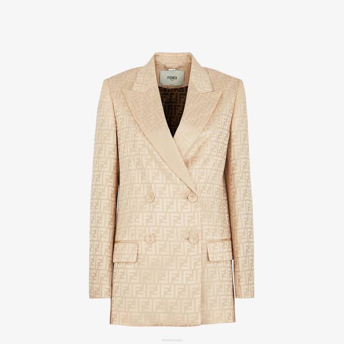 Women Silk Blazer Beige Fendi Apparel 6RHH967