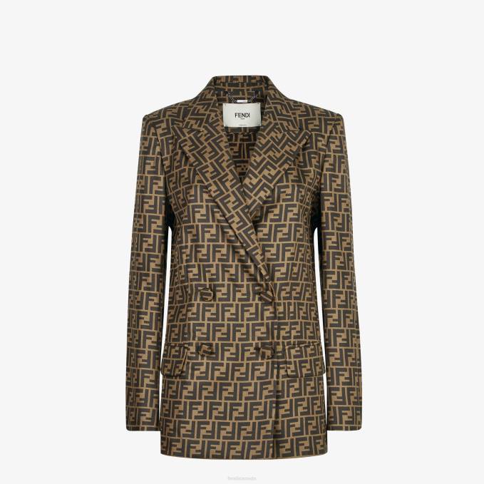 Women Silk Jacket Brown Fendi Apparel 6RHH1230