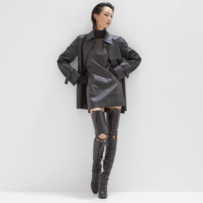 Women Waxed Leather Jacket Black Fendi Apparel 6RHH1208