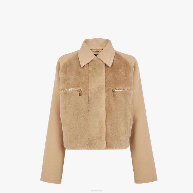 Women Wool And Mink Jacket Beige Fendi Apparel 6RHH1247