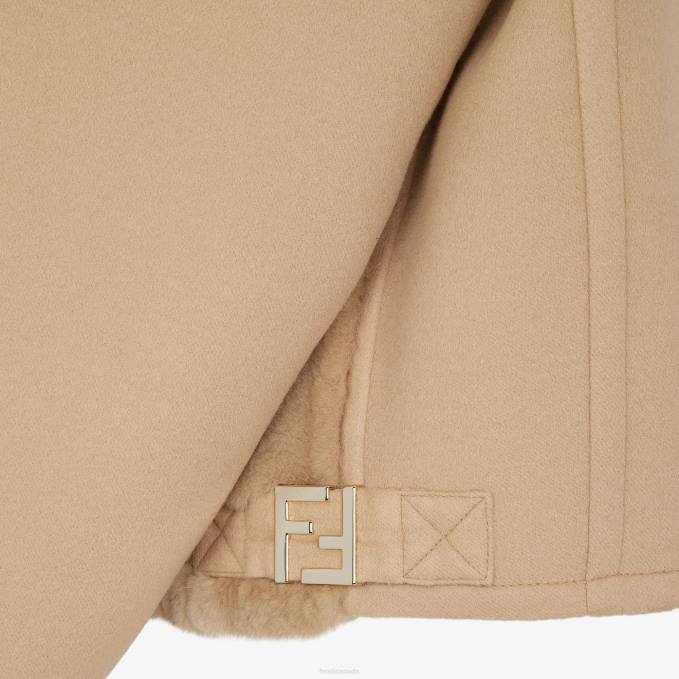 Women Wool And Mink Jacket Beige Fendi Apparel 6RHH1247