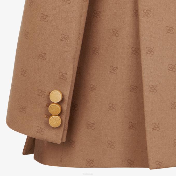 Women Wool Blazer Brown Fendi Apparel 6RHH1129